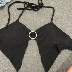 Motel Rocks - Black Mini Tank w Silver Detail and Ruffles - Size S